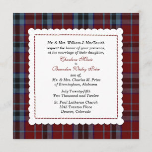 Blauw en rood MacTavish Tartan Aangepaste bruiloft Kaart