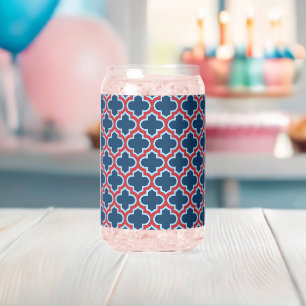 Blauw en Rood Marokkaans latwerk, Quatrefoil Blikvorm Glas
