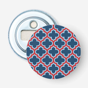 Blauw en Rood Marokkaans latwerk, Quatrefoil Button Flesopener