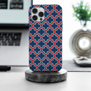 Blauw en Rood Marokkaans latwerk, Quatrefoil iPhone 15 Pro Max Hoesje