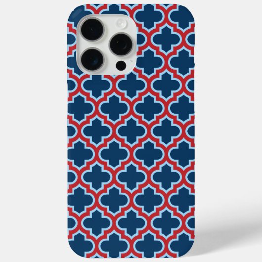 Blauw en Rood Marokkaans latwerk, Quatrefoil Case-Mate iPhone Case (Achterkant)