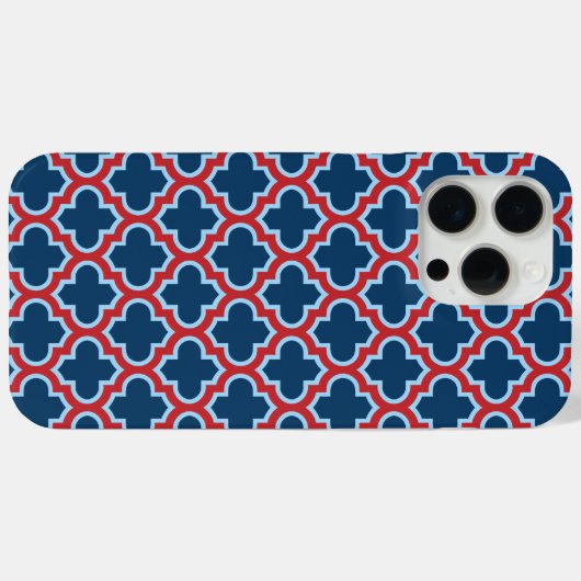 Blauw en Rood Marokkaans latwerk, Quatrefoil Case-Mate iPhone Case (Achterkant (horizontaal))