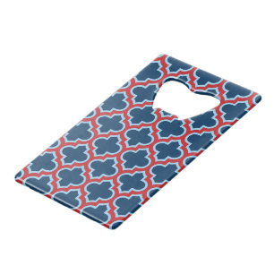 Blauw en Rood Marokkaans latwerk, Quatrefoil Creditkaart Flessenopener
