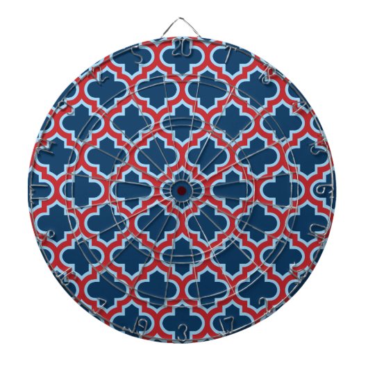 Blauw en Rood Marokkaans latwerk, Quatrefoil Dartbord (Voorkant)