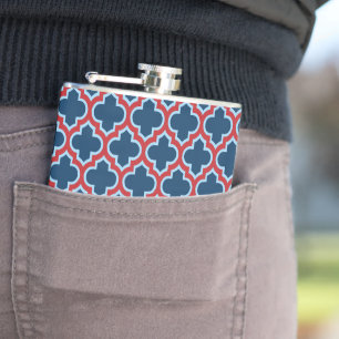 Blauw en Rood Marokkaans latwerk, Quatrefoil Heupfles