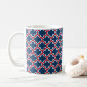 Blauw en Rood Marokkaans latwerk, Quatrefoil Koffiemok