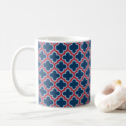 Blauw en Rood Marokkaans latwerk, Quatrefoil Koffiemok (Met donut)