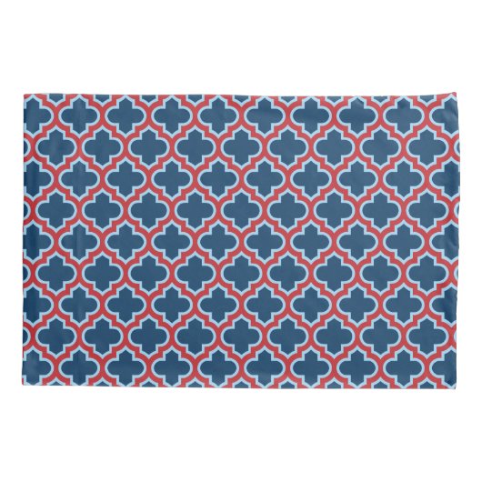 Blauw en Rood Marokkaans latwerk, Quatrefoil Kussensloop (Achterkant)