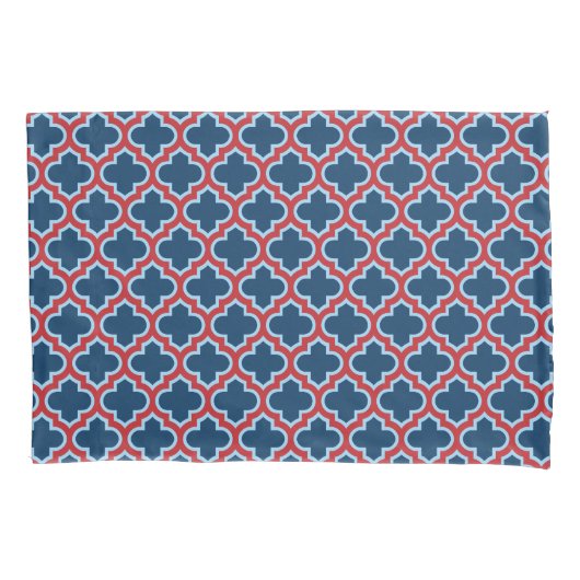 Blauw en Rood Marokkaans latwerk, Quatrefoil Kussensloop (Voorkant)