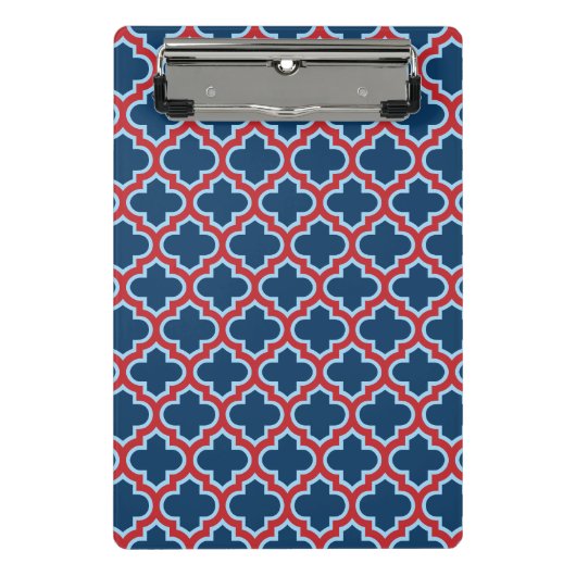 Blauw en Rood Marokkaans latwerk, Quatrefoil Mini Klembord (Voorkant)