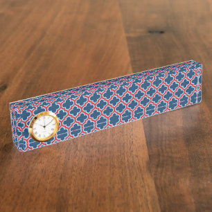 Blauw en Rood Marokkaans latwerk, Quatrefoil Naambordje