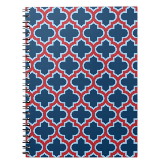 Blauw en Rood Marokkaans latwerk, Quatrefoil Notitieboek (Voorkant)