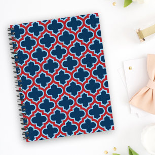 Blauw en Rood Marokkaans latwerk, Quatrefoil Notitieboek