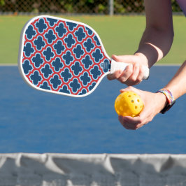 Blauw en Rood Marokkaans latwerk, Quatrefoil Pickleball Paddle