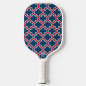 Blauw en Rood Marokkaans latwerk, Quatrefoil Pickleball Paddle (Achterkant)