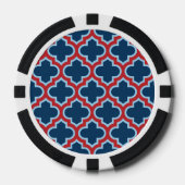 Blauw en Rood Marokkaans latwerk, Quatrefoil Poker Chips (Voorkant)