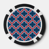 Blauw en Rood Marokkaans latwerk, Quatrefoil Poker Chips (Achterkant)