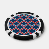 Blauw en Rood Marokkaans latwerk, Quatrefoil Poker Chips (Enkel)