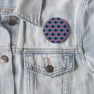 Blauw en Rood Marokkaans latwerk, Quatrefoil Ronde Button 5,7 Cm