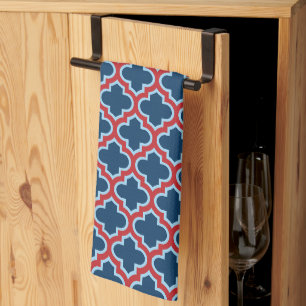 Blauw en Rood Marokkaans latwerk, Quatrefoil Theedoek