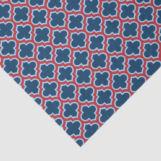 Blauw en Rood Marokkaans latwerk, Quatrefoil Tissuepapier (Detail)