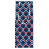 Blauw en Rood Marokkaans latwerk, Quatrefoil Wijn Cadeautas (Achterkant)