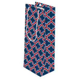 Blauw en Rood Marokkaans latwerk, Quatrefoil Wijn Cadeautas