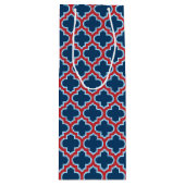 Blauw en Rood Marokkaans latwerk, Quatrefoil Wijn Cadeautas (Voorkant)