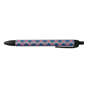 Blauw en Rood Marokkaans latwerk, Quatrefoil Zwarte Inkt Pen