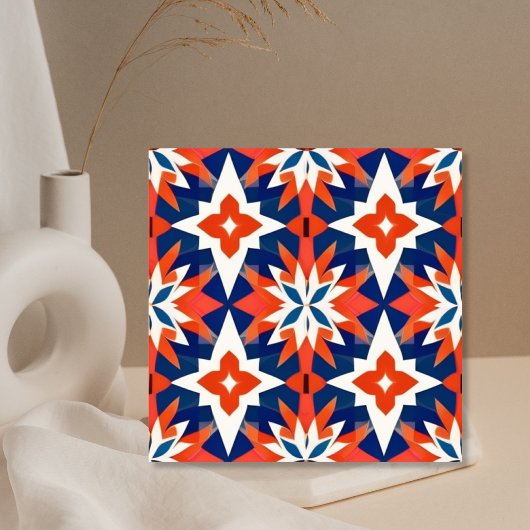 Blauw en Rood Marokkaans Mozaïekpatroon Tegeltje