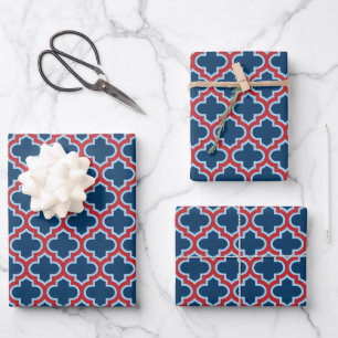 Blauw en rood Marokkaans traliewerk, rooster, vier Inpakpapier Vel