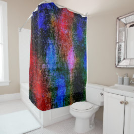 Blauw en rood, met olieverf gevild douchegordijn