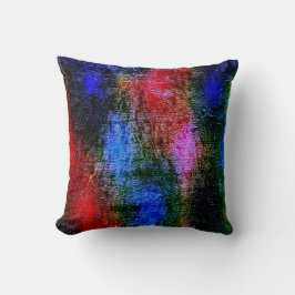 Blauw en rood, met olieverf gevild kussen