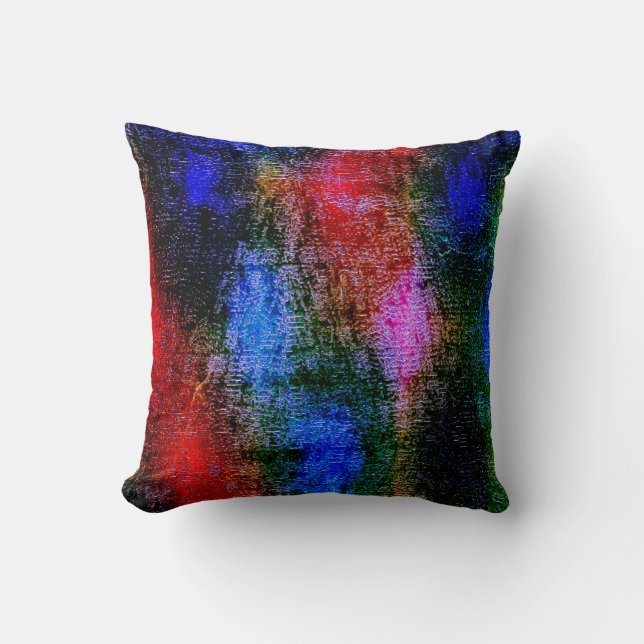 Blauw en rood, met olieverf gevild kussen (Voorkant)