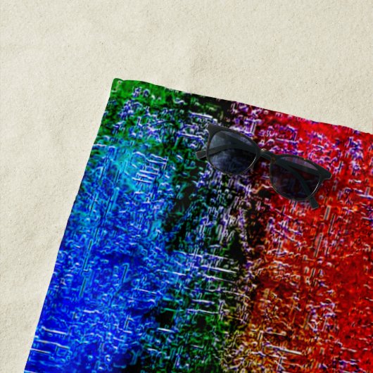 Blauw en rood, met olieverf gevild strandlaken (In situ)