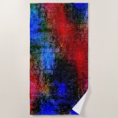 Blauw en rood, met olieverf gevild strandlaken (Voorkant)