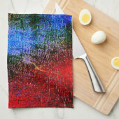 Blauw en rood, met olieverf gevild theedoek (Quarter Fold)