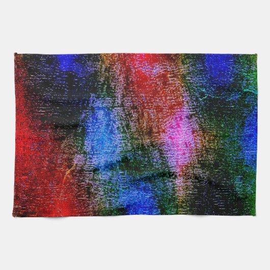 Blauw en rood, met olieverf gevild theedoek (Horizontaal)