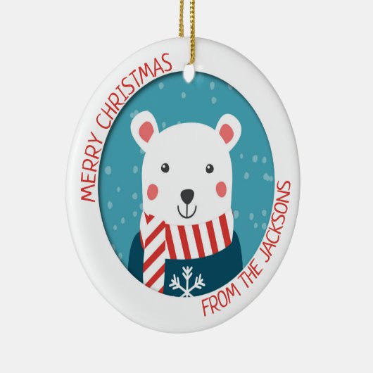 Blauw en rood met sneeuwpoppen van polair beer keramisch ornament (Rechts)