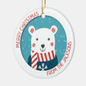 Blauw en rood met sneeuwpoppen van polair beer keramisch ornament (Links)