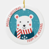 Blauw en rood met sneeuwpoppen van polair beer keramisch ornament (Achterkant)