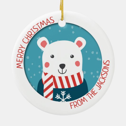 Blauw en rood met sneeuwpoppen van polair beer keramisch ornament (Achterkant)