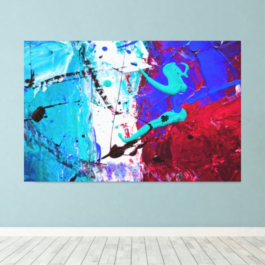 blauw en rood modern wanddecor, canvas afdruk (Insitu (Houten vloer))