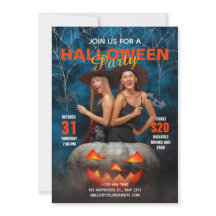 Blauw en Rood Moderne Halloween Party Uitnodiging