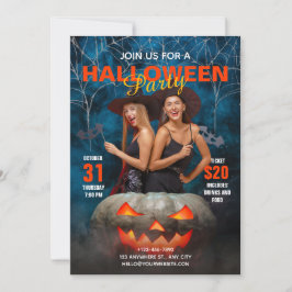 Blauw en Rood Moderne Halloween Party Uitnodiging