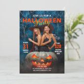 Blauw en Rood Moderne Halloween Party Uitnodiging (Staand voorkant)