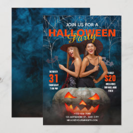 Blauw en Rood Moderne Halloween Party Uitnodiging