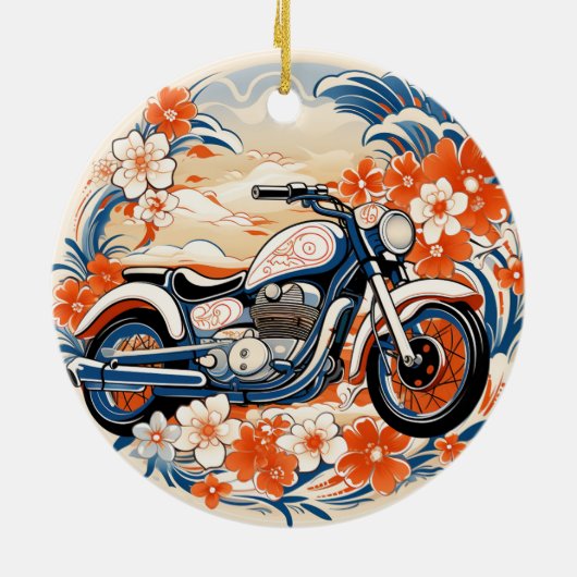 Blauw en Rood Motorcycle Chiyogami Ornament (Achterkant)