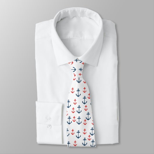 Blauw en rood Nautical Anchor Pattern Stropdas (Gebonden)