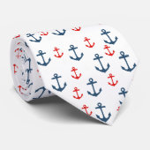 Blauw en rood Nautical Anchor Pattern Stropdas (Opgerold)